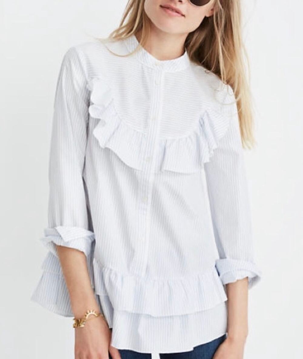 Madewell x Karen Walker Striped Ruffle Annie Shirt sz XS